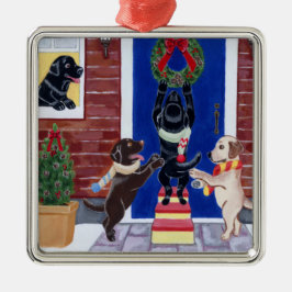 Weihnachtslabrador-Malerei-WeihnachtsKranz Silbernes Ornament
