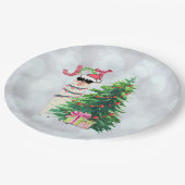 Weihnachtslama | Joy Typografy | Silver Bokeh Pappteller (Schrägansicht)