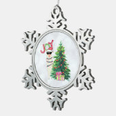 Weihnachtslama | Joy Typografy | Silver Bokeh Schneeflocken Zinn-Ornament (Rechts)