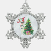 Weihnachtslama | Joy Typografy | Silver Bokeh Schneeflocken Zinn-Ornament (Vorderseite)