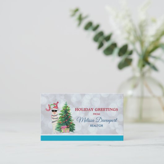 Weihnachtslama | Joy Typografy | Silver Bokeh Visitenkarte (Stehend Vorderseite)