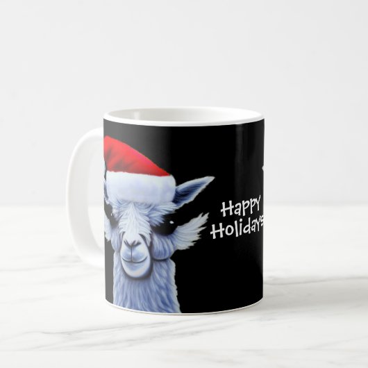 Weihnachtslama mit einer Weihnachtshut-Tasse Kaffeetasse (Vorderseite Links)