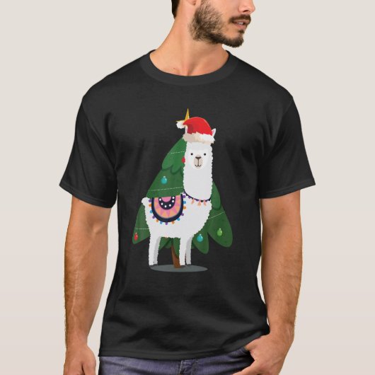 Weihnachtslama mit Weihnachtsbaum T-Shirt (Vorderseite)