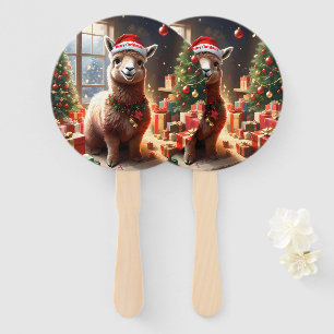 Weihnachtslama mit Weihnachtsmannmütze, Fächer