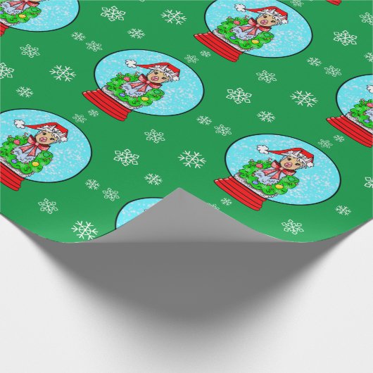 Weihnachtslama Snow Globe Wrapping Paper Geschenkpapier (Ecke)