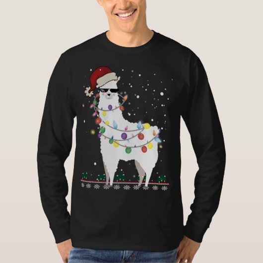 Weihnachtslama Weihnachtsmannmütze Ugly Xmas Tree T-Shirt (Vorderseite)