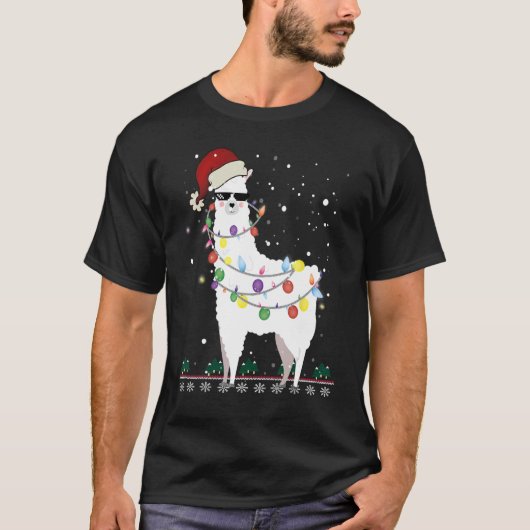 Weihnachtslama Weihnachtsmannmütze Ugly Xmas Tree T-Shirt (Vorderseite)