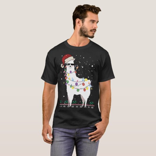 Weihnachtslama Weihnachtsmannmütze Ugly Xmas Tree T-Shirt (Vorne ganz)