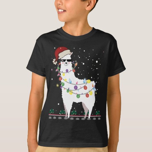 Weihnachtslama Weihnachtsmannmütze Ugly Xmas Tree T-Shirt (Vorderseite)