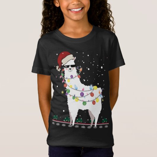 Weihnachtslama Weihnachtsmannmütze Ugly Xmas Tree T-Shirt (Vorderseite)