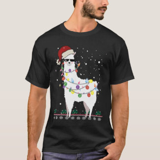 Weihnachtslama Weihnachtsmannmütze Ugly Xmas Tree  T-Shirt