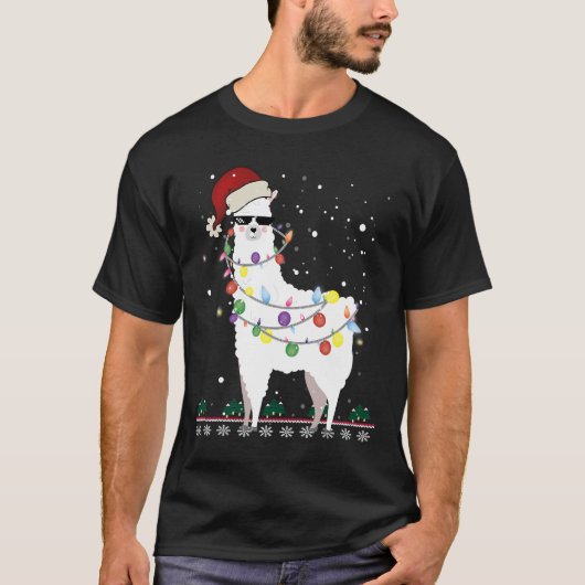 Weihnachtslama Weihnachtsmannmütze Ugly Xmas Tree T-Shirt (Vorderseite)