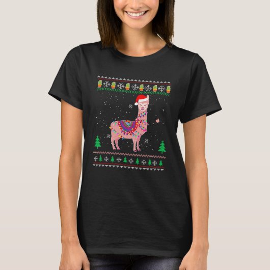 Weihnachtslama Weihnachtsmannmütze Ugly Xmas Tree  T-Shirt (Vorderseite)