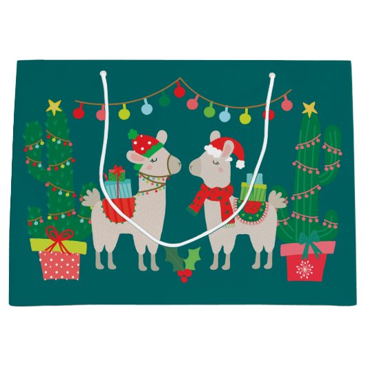 Weihnachtslamas Große Geschenktüte (Vorderseite)