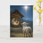 Weihnachtslamm beobachtet die Krippenszene Karte (Gelbe Blume)