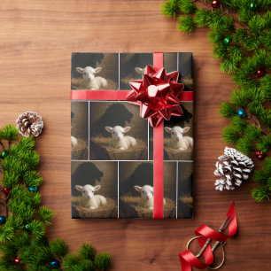 Weihnachtslamm in einer Krippe mit Löwenschatten Geschenkpapier