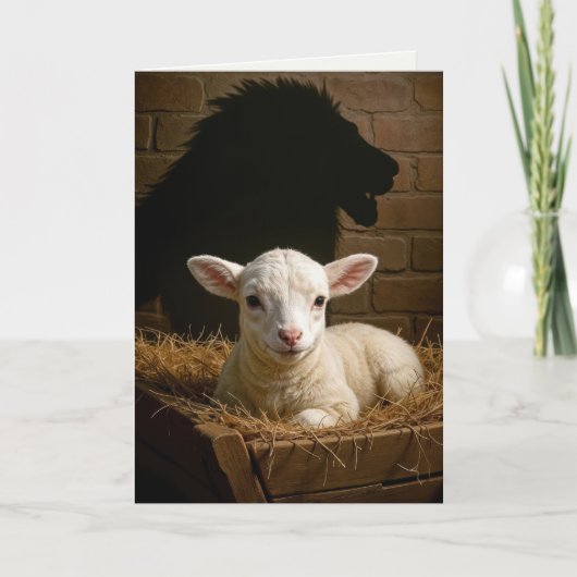 Weihnachtslamm in einer Krippe mit Löwenschatten Karte (Vorderseite)