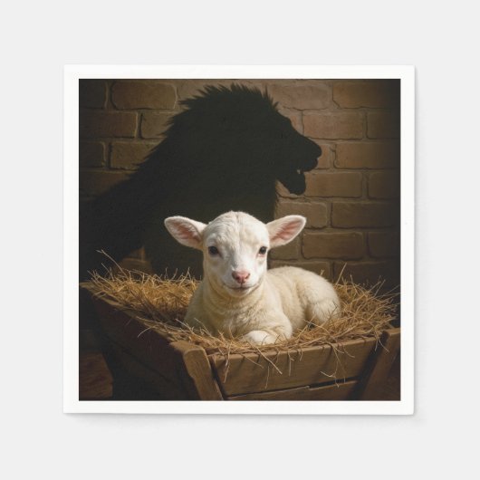 Weihnachtslamm in einer Krippe mit Löwenschatten Serviette (Vorderseite)