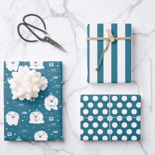Weihnachtslamm-Wrapping Sheet-Set von 3 Geschenkpapier Set (Vorderseite)