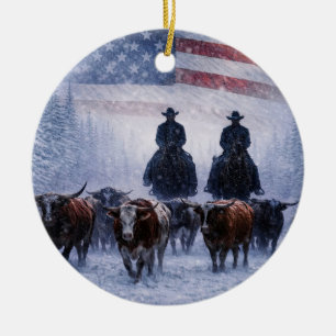 Weihnachtsland Western Cowboy Rindvieh  Keramik Ornament