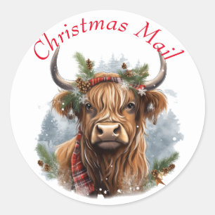 Weihnachtslandkuh Niedlich Runder Aufkleber