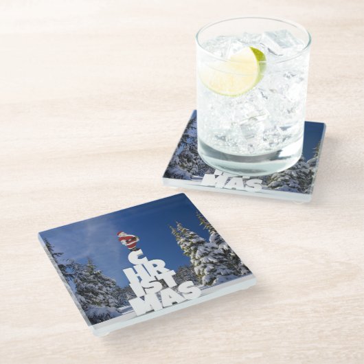 Weihnachtslandschaft Glasuntersetzer (Schrägansicht)