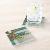 Weihnachtslandschaft Holly Snow Winter Glasuntersetzer (Schrägansicht)