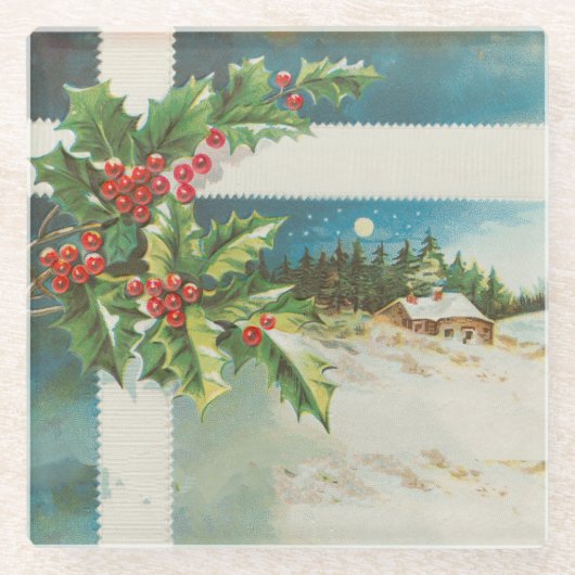 Weihnachtslandschaft Holly Snow Winter Glasuntersetzer (Vorderseite)