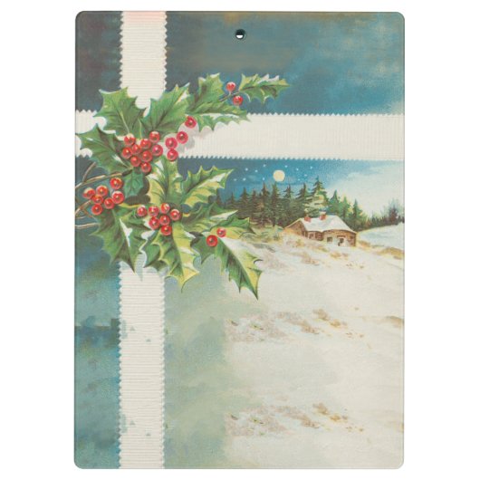 Weihnachtslandschaft Holly Snow Winter Klemmbrett (Rückseite)