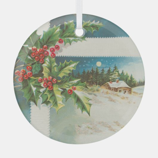 Weihnachtslandschaft Holly Snow Winter Ornament Aus Glas (Vorderseite)