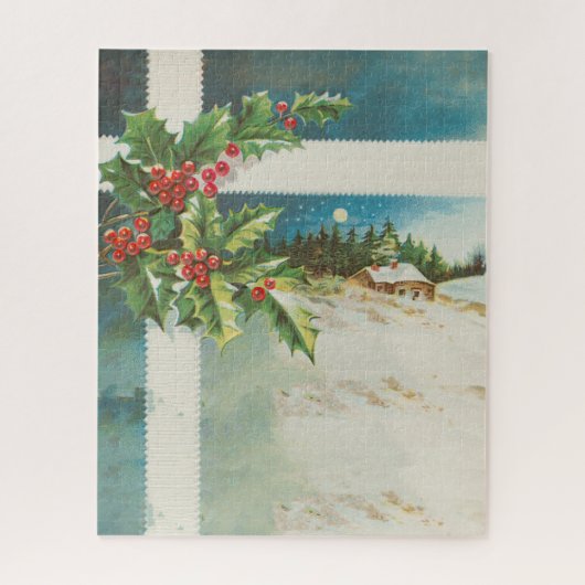 Weihnachtslandschaft Holly Snow Winter Puzzle (Vertikal)
