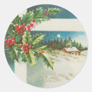 Weihnachtslandschaft Holly Snow Winter Runder Aufkleber