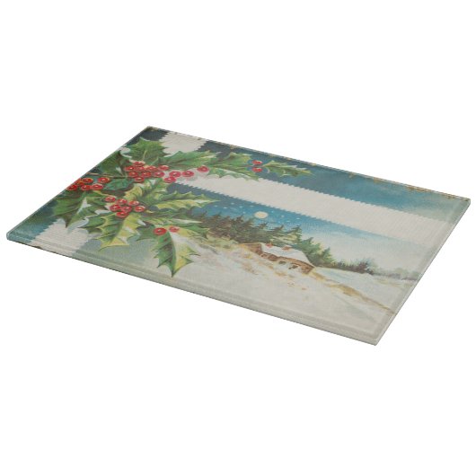 Weihnachtslandschaft Holly Snow Winter Schneidebrett (Ecke)