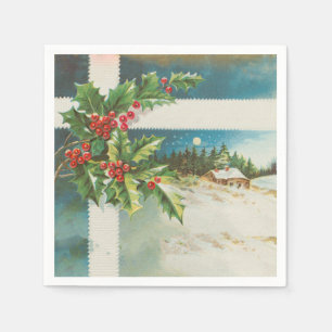 Weihnachtslandschaft Holly Snow Winter Serviette