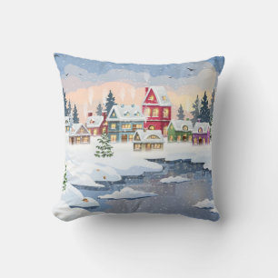 Weihnachtslandschaft im Winter mit schneebedecktem Kissen