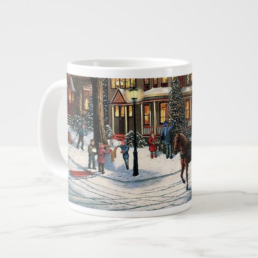 Weihnachtslandschaft Jumbo-Tasse (Vorderseite Links)