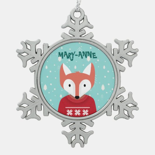 Weihnachtslandschaft Schneeflocken Zinn-Ornament (Vorderseite)