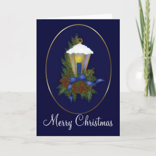 Weihnachtslaterne Blaues Band Frohe Weihnachtskart Feiertagskarte