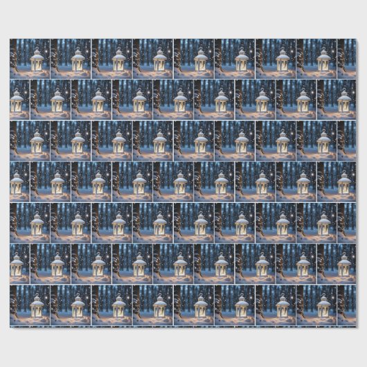 Weihnachtslattern im Schnee Geschenkpapier (Flach)