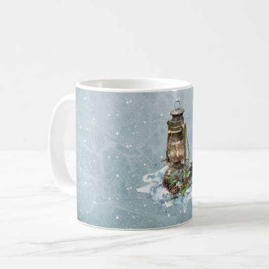 Weihnachtslattern im Schnee Kaffeetasse (Vorderseite Links)