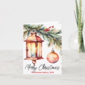 Weihnachtslattern mit Kiefernzweig Holly Berries Karte (Vorderseite)