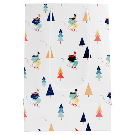 Weihnachtsläufer auf Weiß Mittlere Geschenktüte (Rückseite)