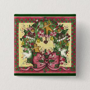 Weihnachtslebkuchen-Kranz-Knopf Button