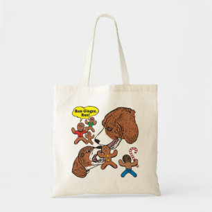 Weihnachtslebkuchen-Mann, der durch HundeTasche Tragetasche