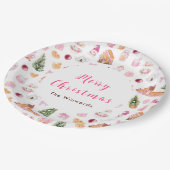 Weihnachtslebkuchen Rosa Frohe Weihnachten Pappteller (Schrägansicht)