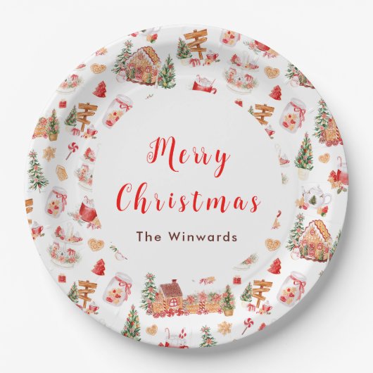 Weihnachtslebkuchen Rot Frohe Weihnachten Pappteller (Vorderseite)