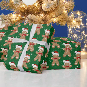 Weihnachtslebkuchenmänner in Schneeflocken Geschenkpapier
