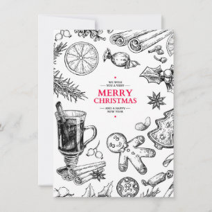 Weihnachtsleckereien Vintage-Zeichnung. Xmas-Feier Feiertagskarte