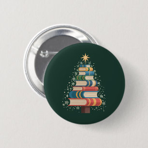 Weihnachtslehrer Bücher Baum Xmas Leseferien Button