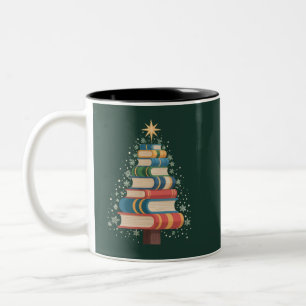 Weihnachtslehrer Bücher Baum Xmas Leseferien Zweifarbige Tasse